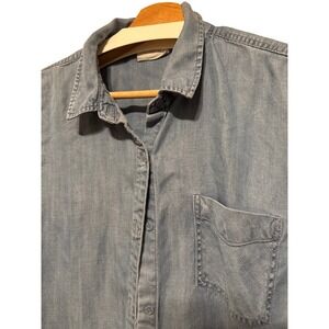 ecothreads Womens Chambray Button Down Shirt Blue Lyocell Size L